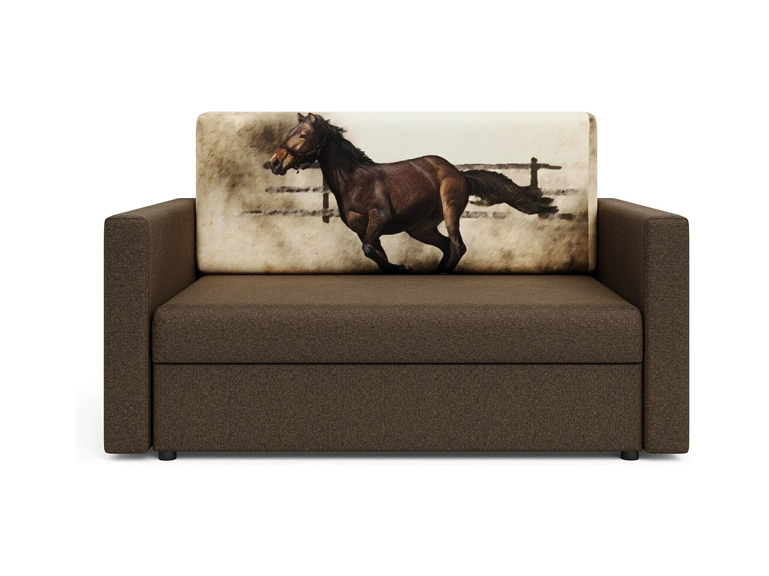 BEDANTE Sofa Amerykanka HEVEN 120 HORSE + Sawana 25 Brązowy z pojemnikiem na pościel, sofa do salonu, kanapa, sofa rozkładana, kanapa z pojemnikiem
