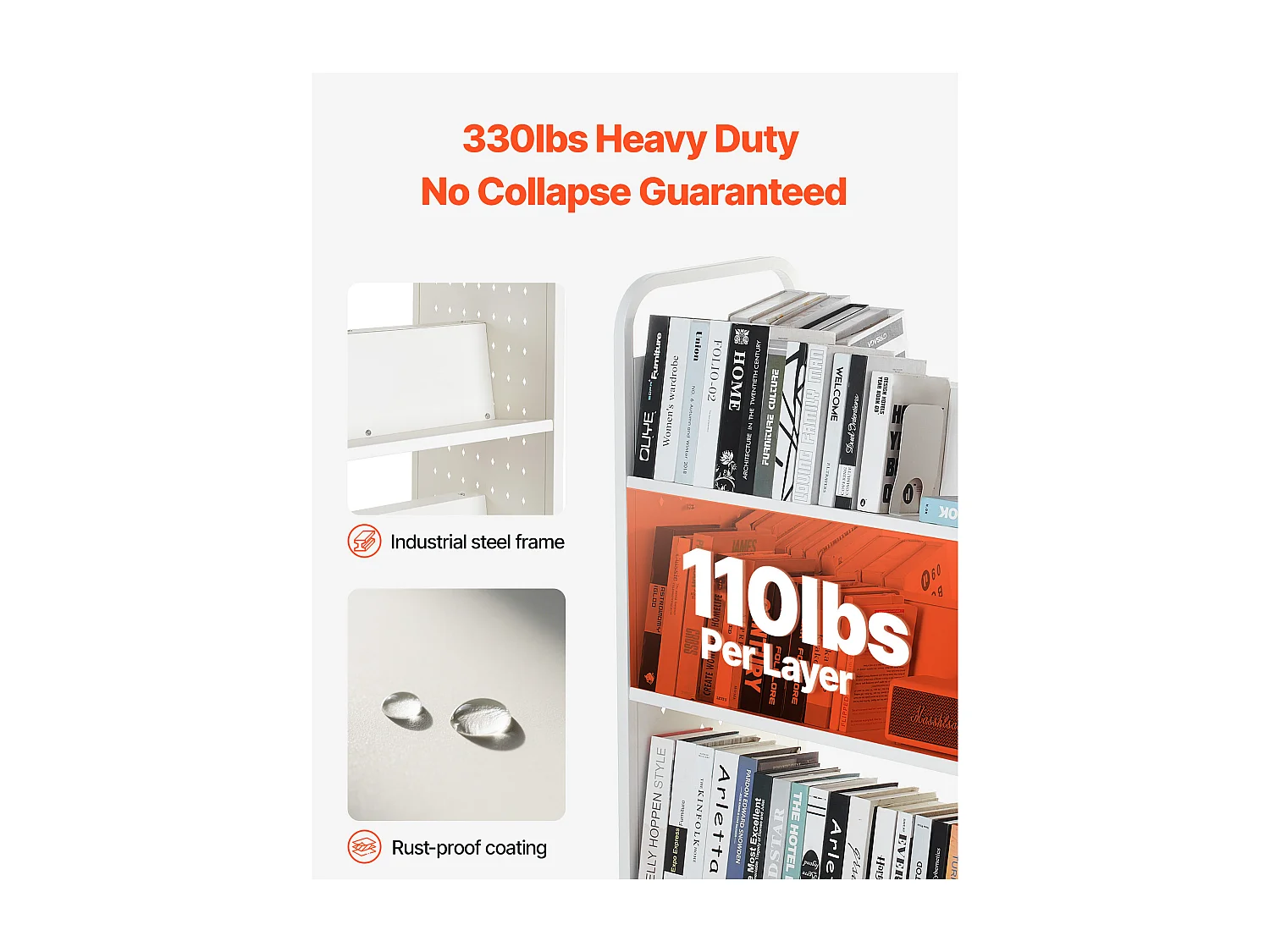 Boekenwagen SucceBuy, Laadvermogen 150 kg, Bibliotheekwagen, 97x51,5x122,5 cm, Boeken Opbergplank Dubbele Zijde, voor Woonkamer, Wit