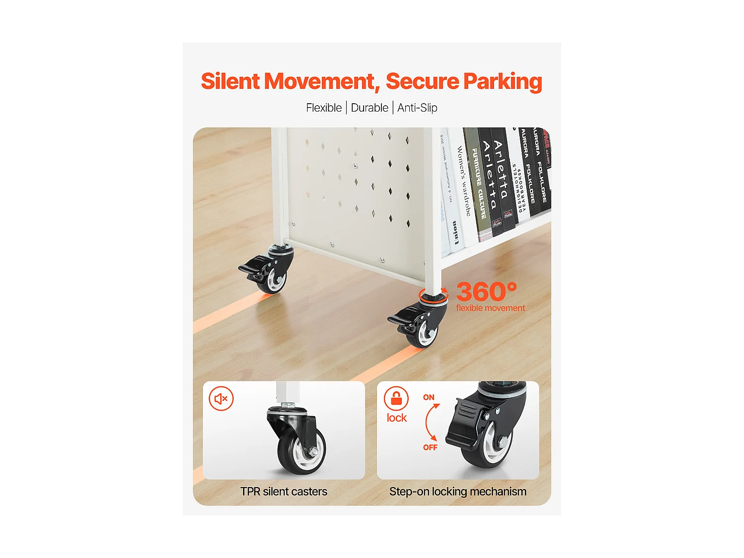 Boekenwagen SucceBuy, Laadvermogen 150 kg, Bibliotheekwagen, 97x51,5x122,5 cm, Boeken Opbergplank Dubbele Zijde, voor Woonkamer, Wit