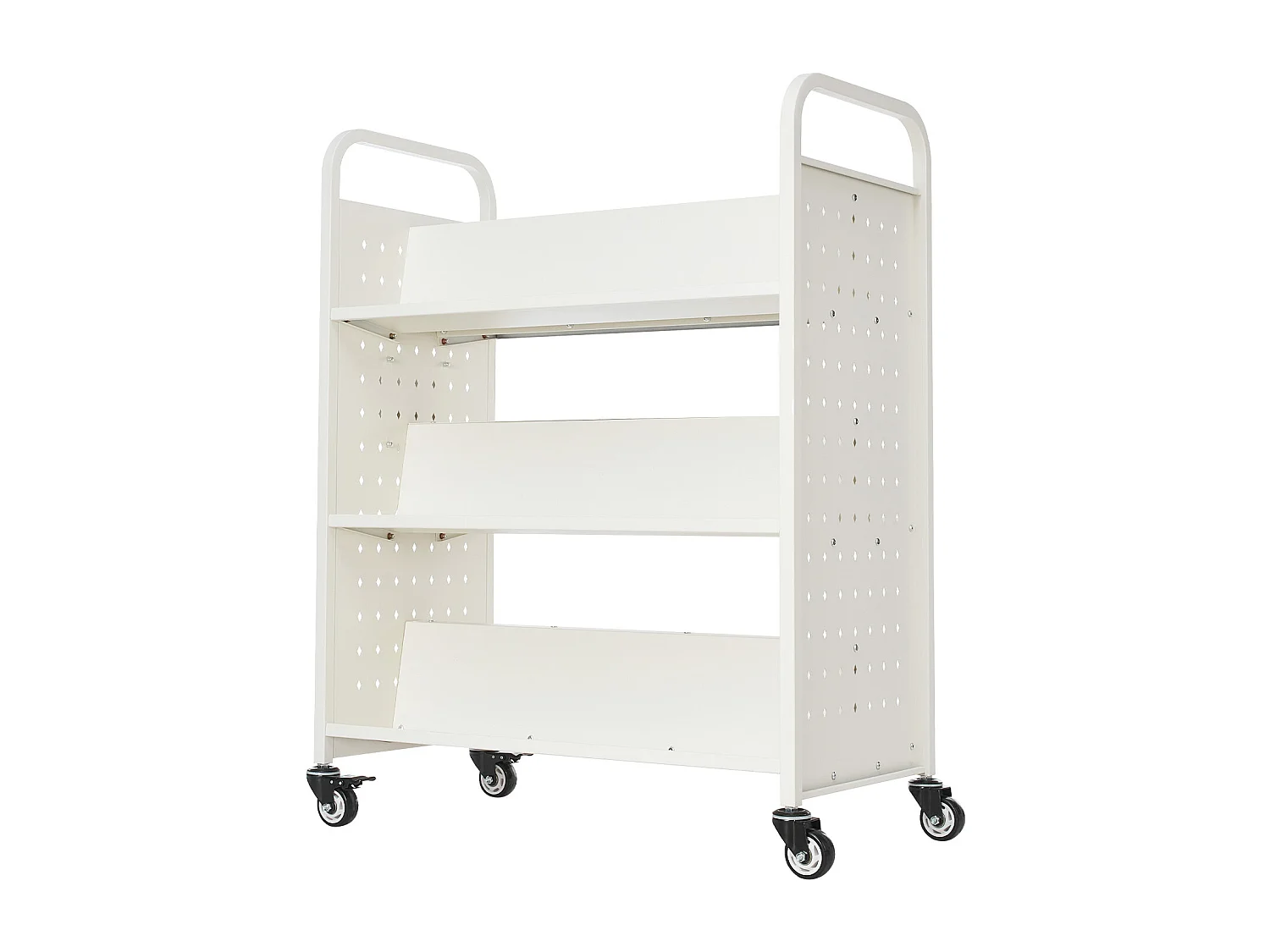 Boekenwagen SucceBuy, Laadvermogen 150 kg, Bibliotheekwagen, 97x51,5x122,5 cm, Boeken Opbergplank Dubbele Zijde, voor Woonkamer, Wit