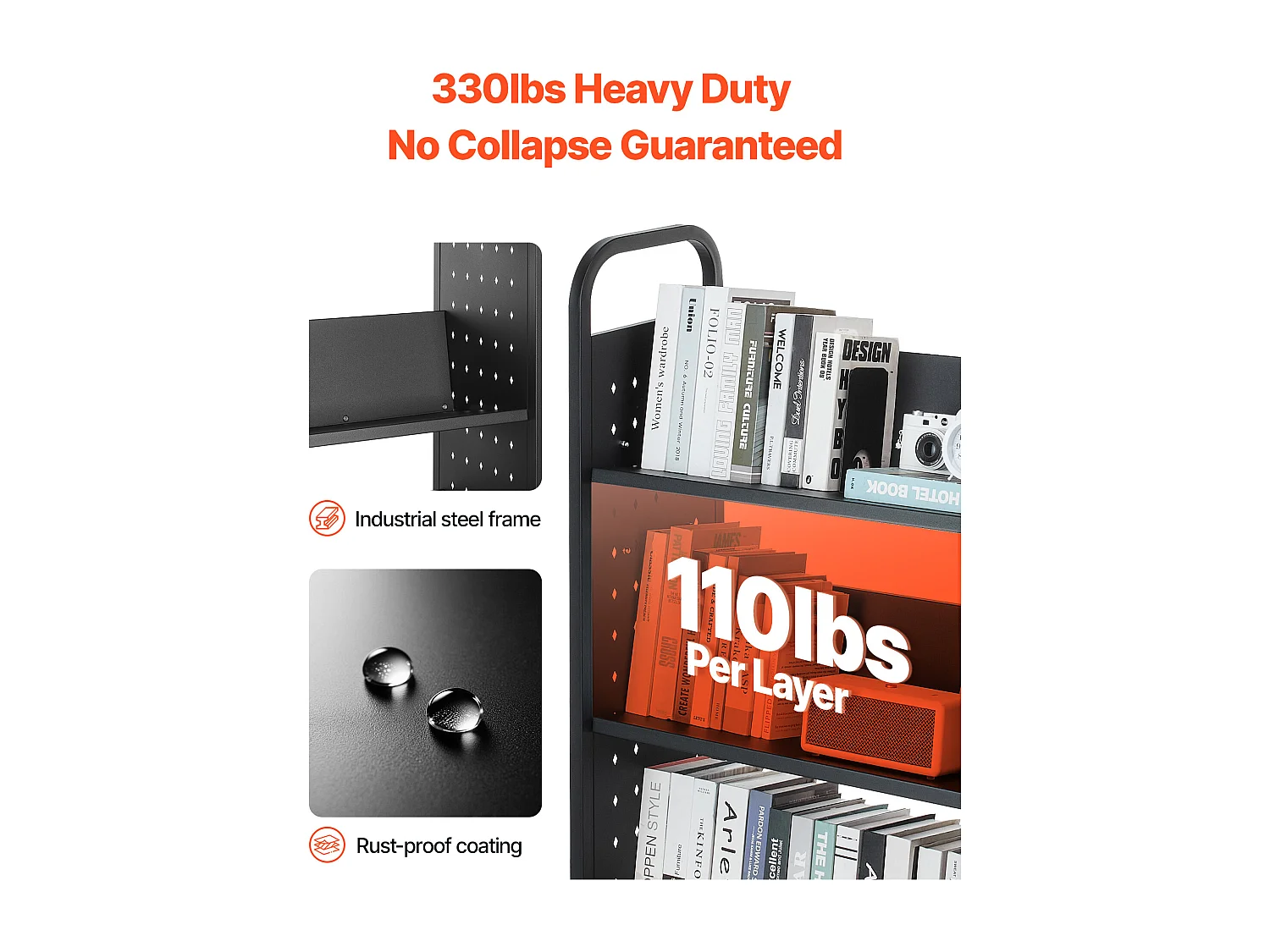 Boekenwagen SucceBuy, Laadvermogen 150 kg, 77 x 38 x 122 cm, Boeken Opbergplank Enkele Zijde in V, voor Woonkamer, Kantoor, School, Zwart