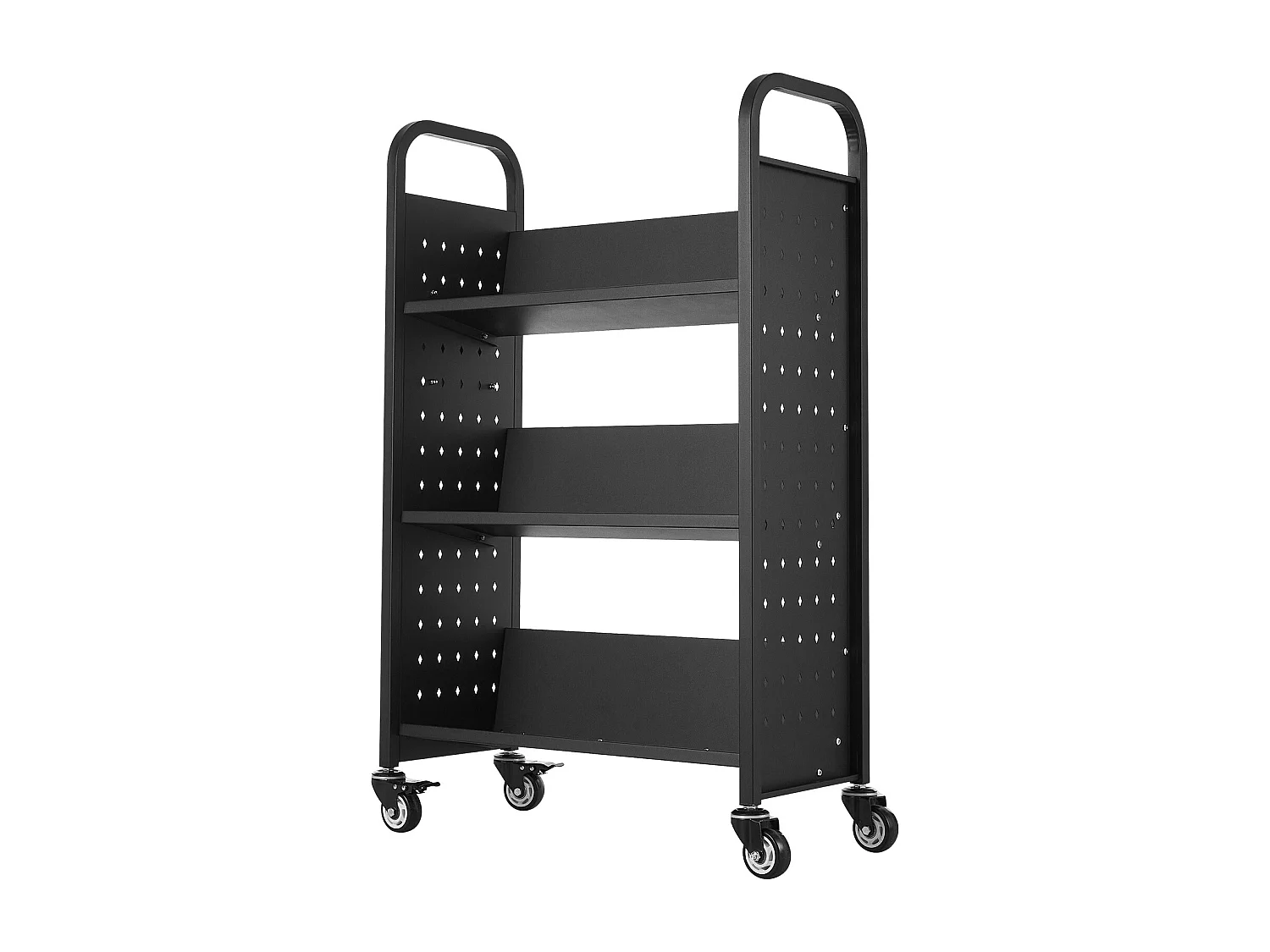 Boekenwagen SucceBuy, Laadvermogen 150 kg, 77 x 38 x 122 cm, Boeken Opbergplank Enkele Zijde in V, voor Woonkamer, Kantoor, School, Zwart