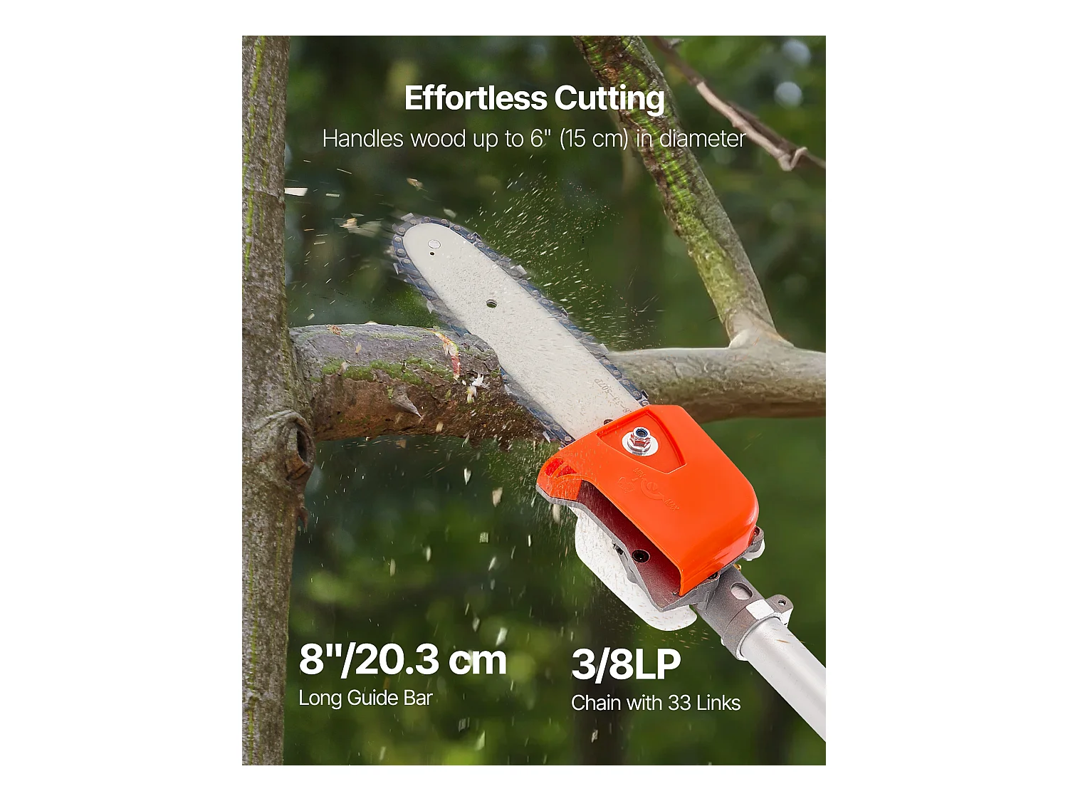 Élagueuse Thermique SucceBuy sur Perche à 2 Temps, 25 cc, Élagueuse sans Fil à Essence, avec Perche Extensible 2 m - 2,74 m, Guide-chaîne 20,3 cm