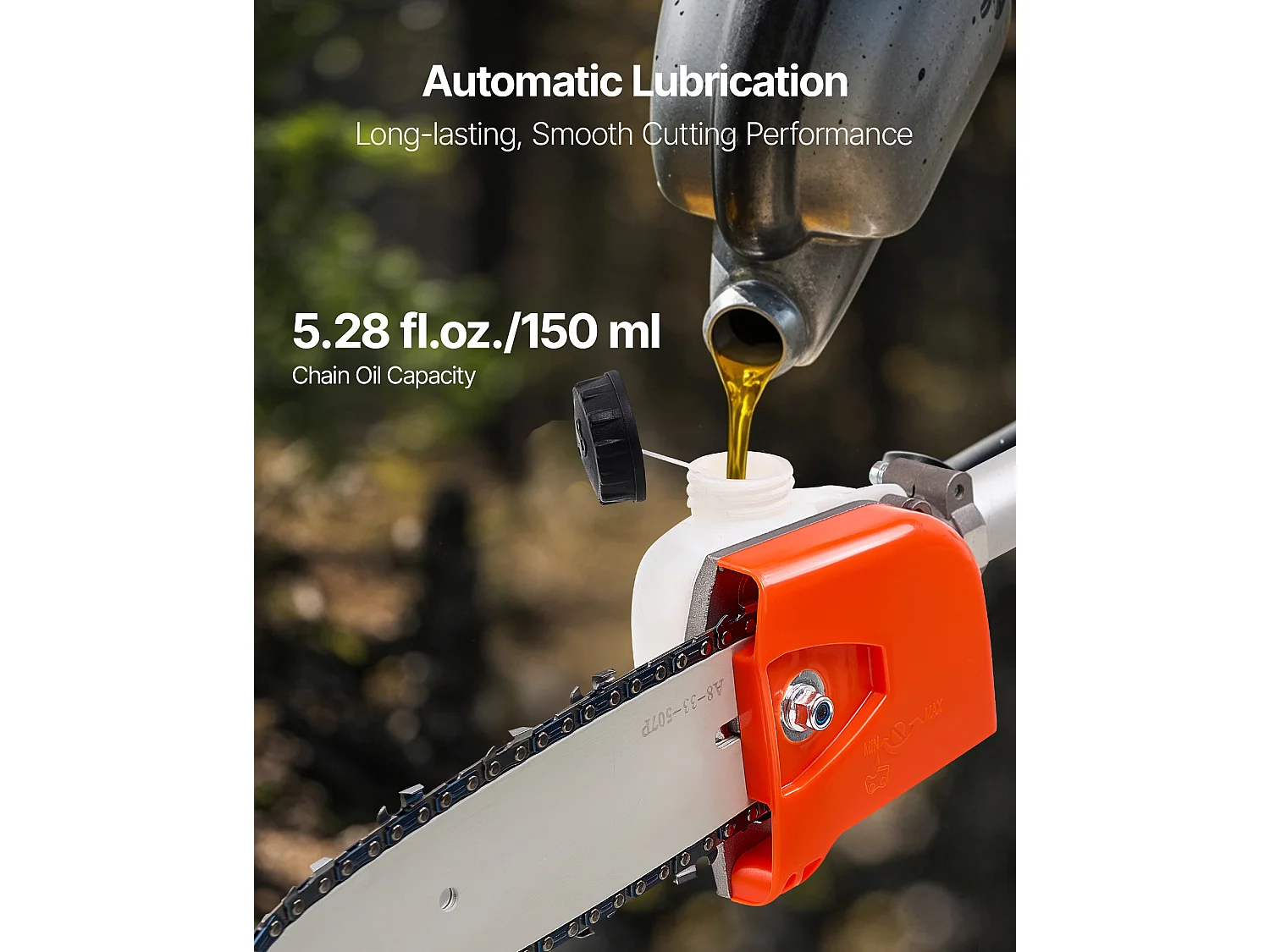 Élagueuse Thermique SucceBuy sur Perche à 2 Temps, 25 cc, Élagueuse sans Fil à Essence, avec Perche Extensible 2 m - 2,74 m, Guide-chaîne 20,3 cm