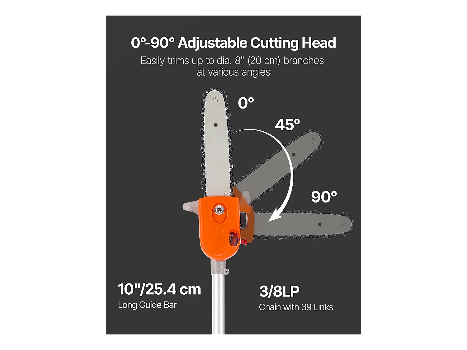 Élagueuse Thermique SucceBuy sur Perche 2 Temps 43 cc, Élagueuse sans Fil Essence, avec Tête Rotative, Perche Extensible 2,11-3,61 m, Guide-chaîne 25,4 cm