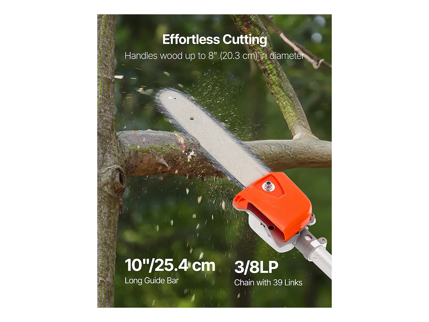 Élagueuse Thermique SucceBuy sur Perche à 2 Temps, 43 cc, Élagueuse sans Fil à Essence, avec Perche Extensible 2,08-3,58 m, Guide-chaîne 25,4 cm