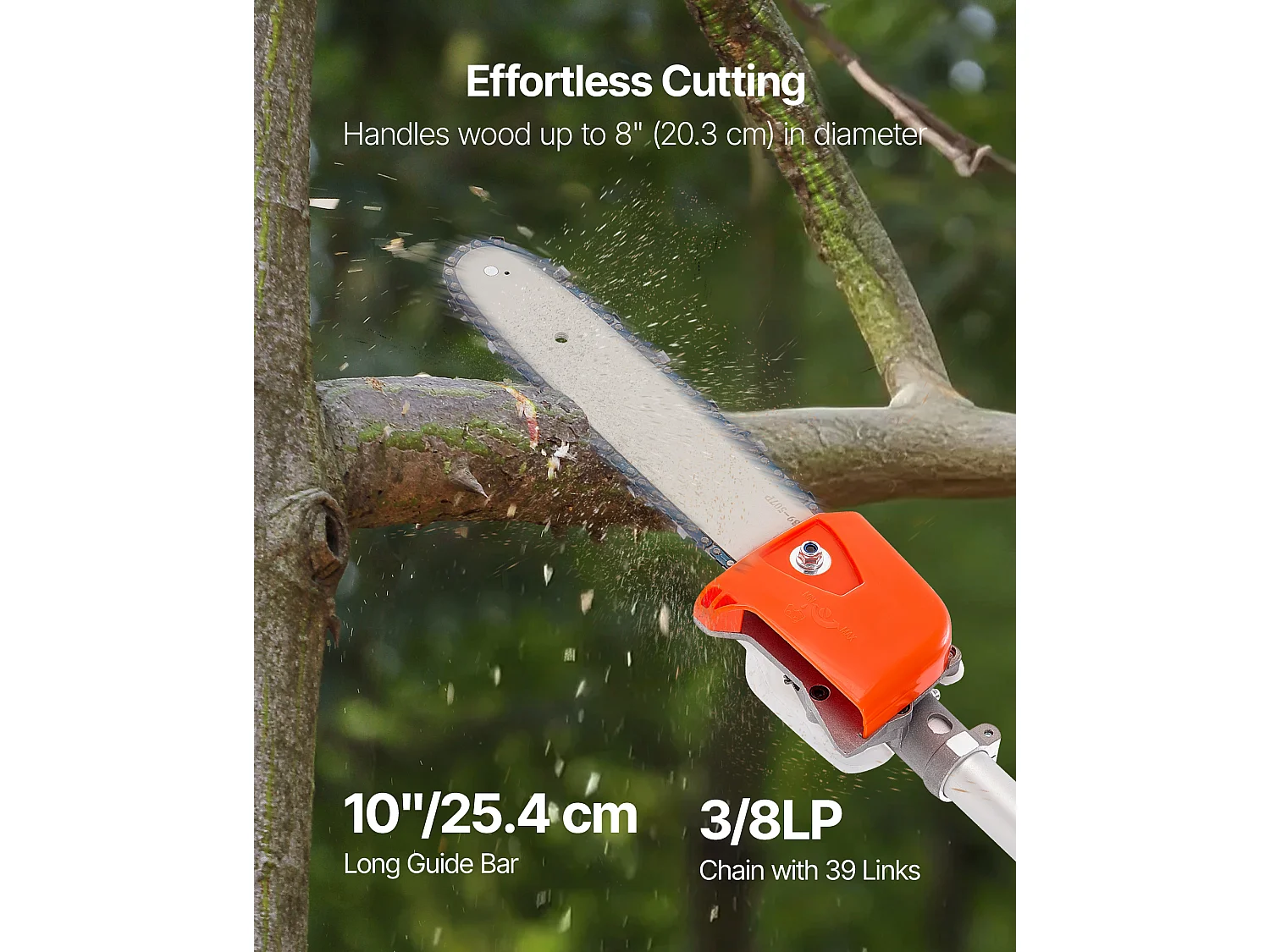 Élagueuse Thermique SucceBuy sur Perche à 2 Temps, 43 cc, Élagueuse sans Fil à Essence, avec Perche Extensible 2,08-3,58 m, Guide-chaîne 25,4 cm