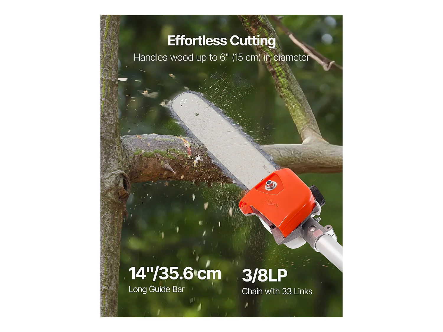 Élagueuse Thermique SucceBuy sur Perche à 2 Temps, 52 cc, Élagueuse sans Fil à Essence, avec Perche Extensible 2,2 m-2,94 m, Guide-chaîne 35,6 cm