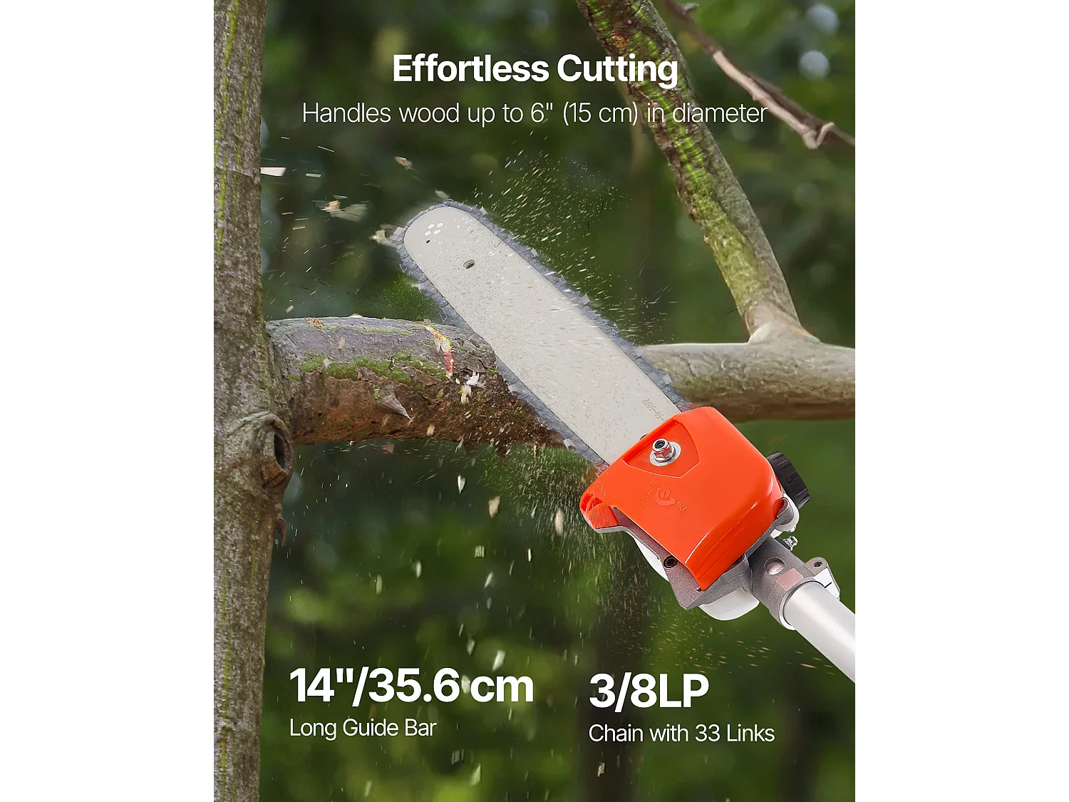 Teleskop-Motorsäge SucceBuy 2-Takt, 52 cc, Kabellose Benzin-Motorsäge, mit Teleskopstange 2,2 m-2,94 m, Schwertlänge 35,6 cm