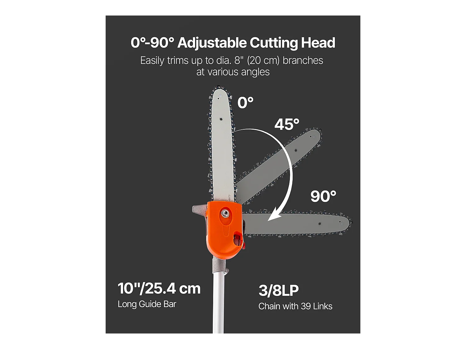 Élagueuse Thermique SucceBuy sur Perche 2 Temps 43 cc, Élagueuse sans Fil Essence, avec Tête Rotative, Perche Extensible 2,16-3,66 m, Guide-chaîne 25,4 cm