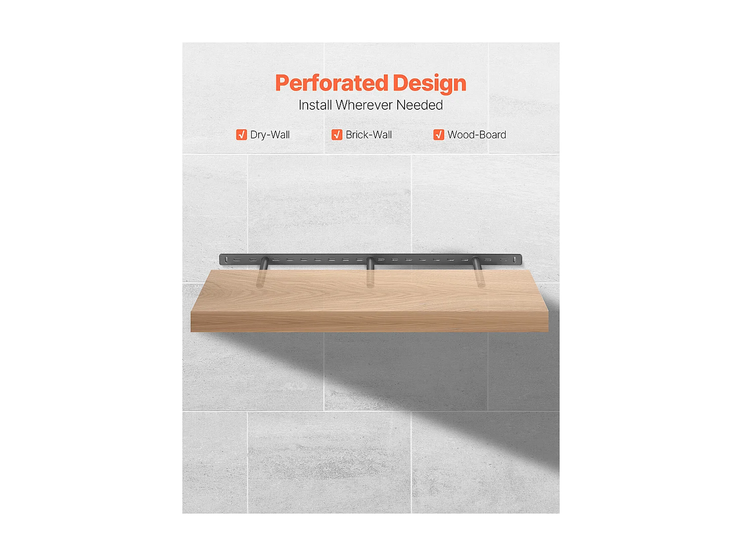 Ondersteuning voor Zwevende Plank SucceBuy, 86.36x15.74x3.81 cm, Onzichtbare Robuuste Wandplank Drager, Draagvermogen 86 kg, met Accessoires