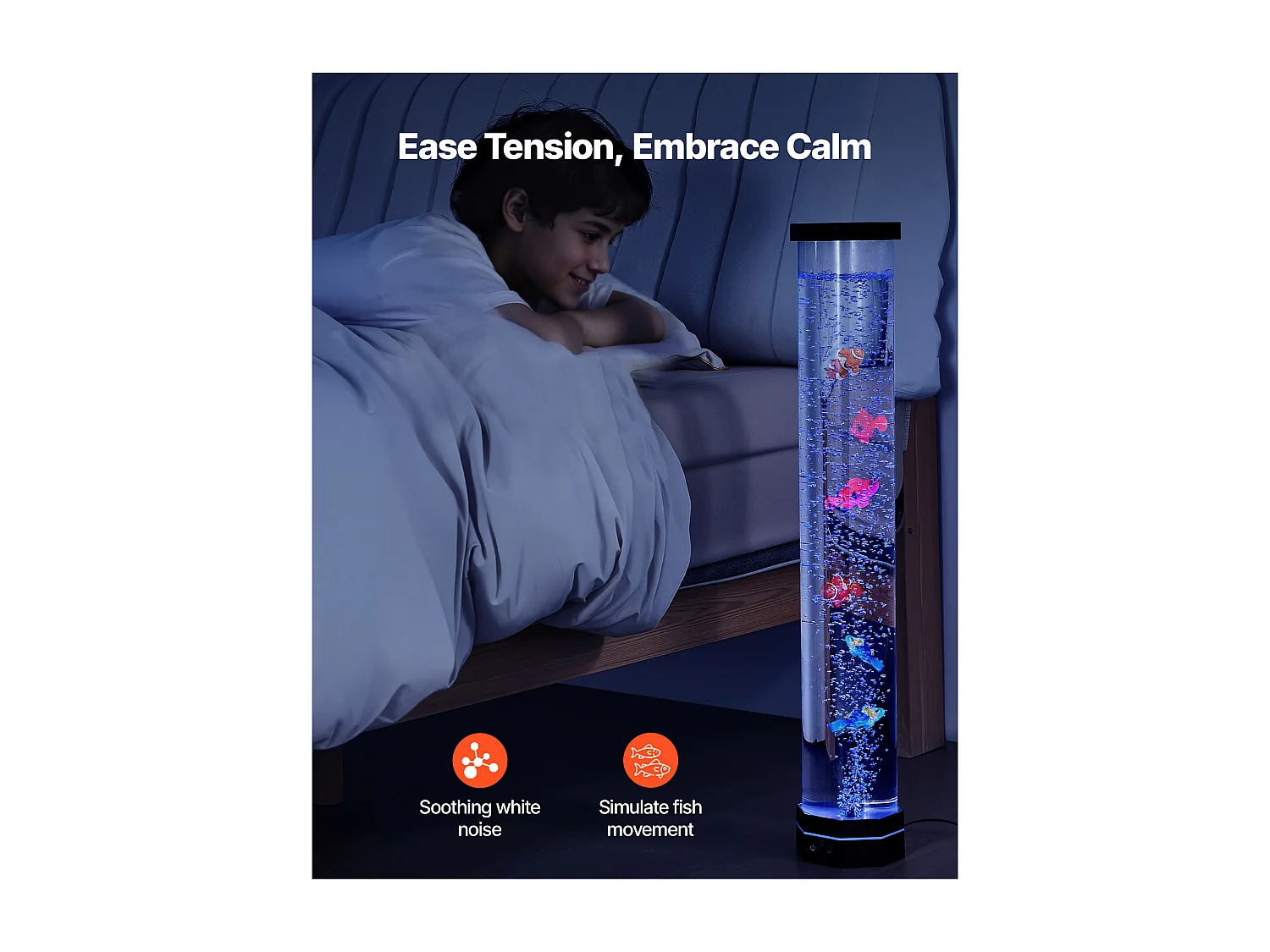 Bubbellamp SucceBuy met 6 Zwevende Vissen, 80 cm, 16 Kleurveranderende Lichteffecten, Sfeerlamp voor Slaapkamer, Woonkamer