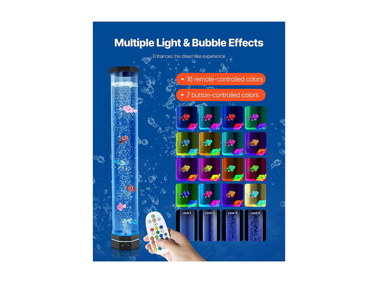 Bubbellamp SucceBuy met 6 Zwevende Vissen, 80 cm, 16 Kleurveranderende Lichteffecten, Sfeerlamp voor Slaapkamer, Woonkamer