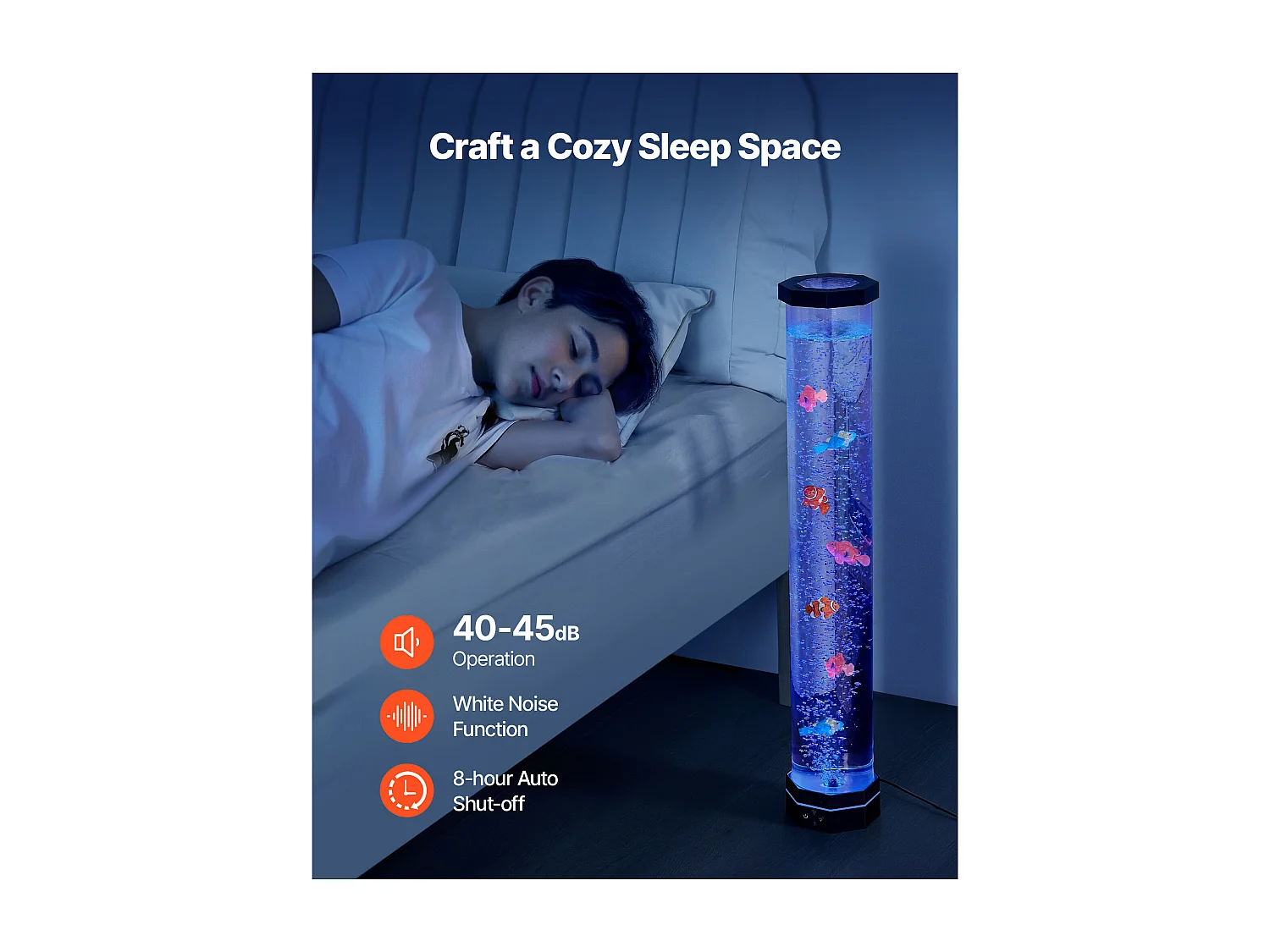 Bubbellamp SucceBuy met 6 Zwevende Vissen, 80 cm, 16 Kleurveranderende Lichteffecten, Sfeerlamp voor Slaapkamer, Woonkamer