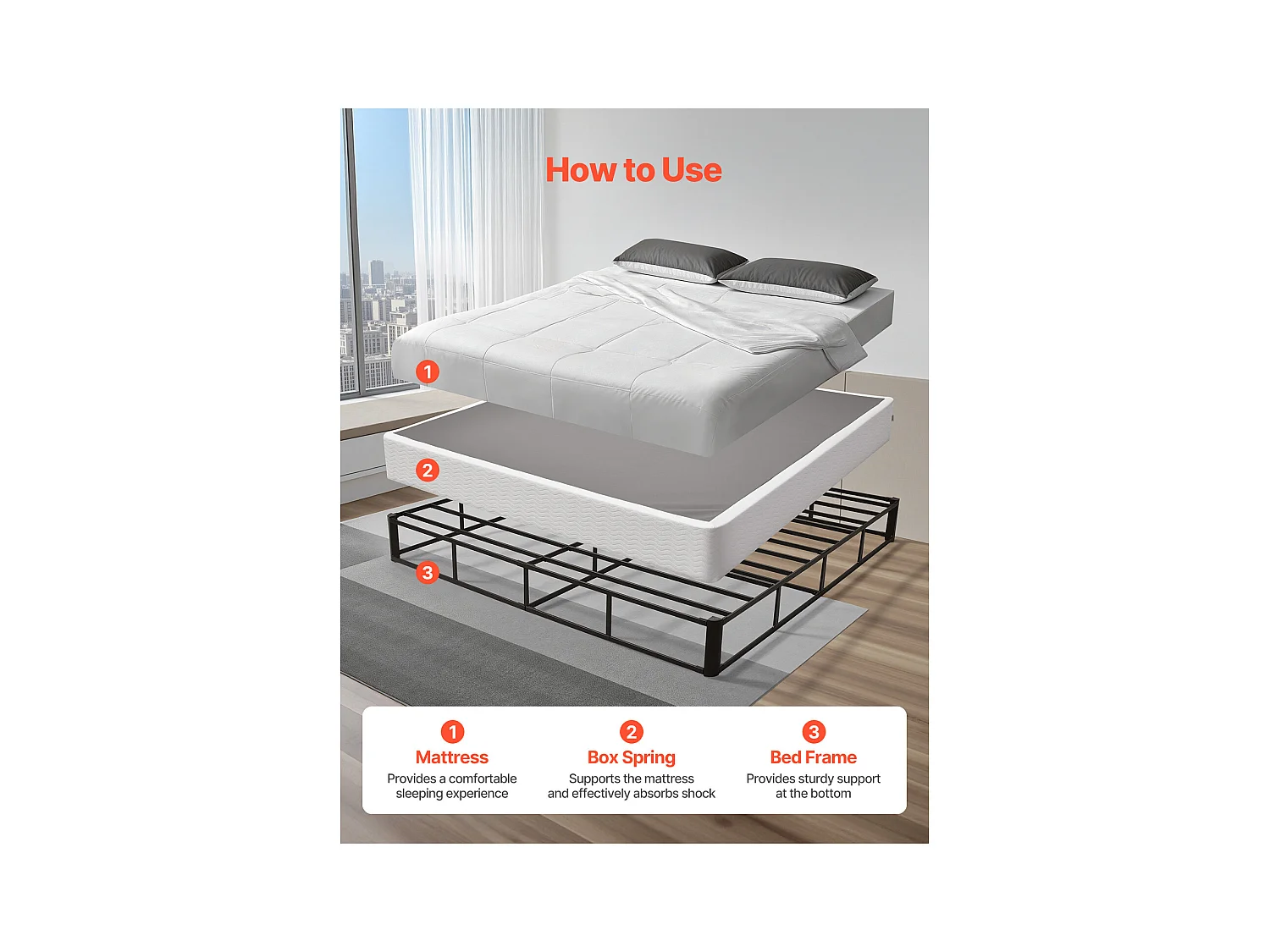 Matratzenunterbau Polstered SucceBuy für Sehr Großes Bett, Bettgestell King Size mit Waschbarem Bezug, Robuste Metallstruktur, 201 x 192.5 x 23 cm