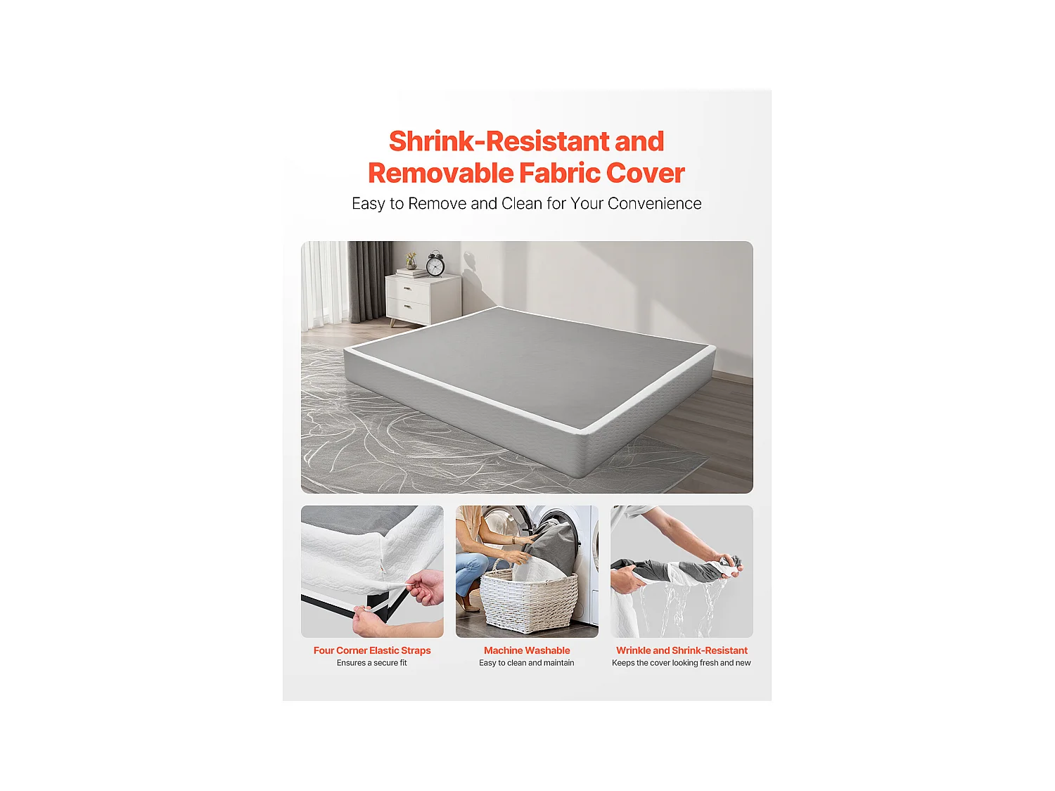 Matratzenunterbau Polstered SucceBuy für Sehr Großes Bett, Bettgestell King Size mit Waschbarem Bezug, Robuste Metallstruktur, 201 x 192.5 x 23 cm