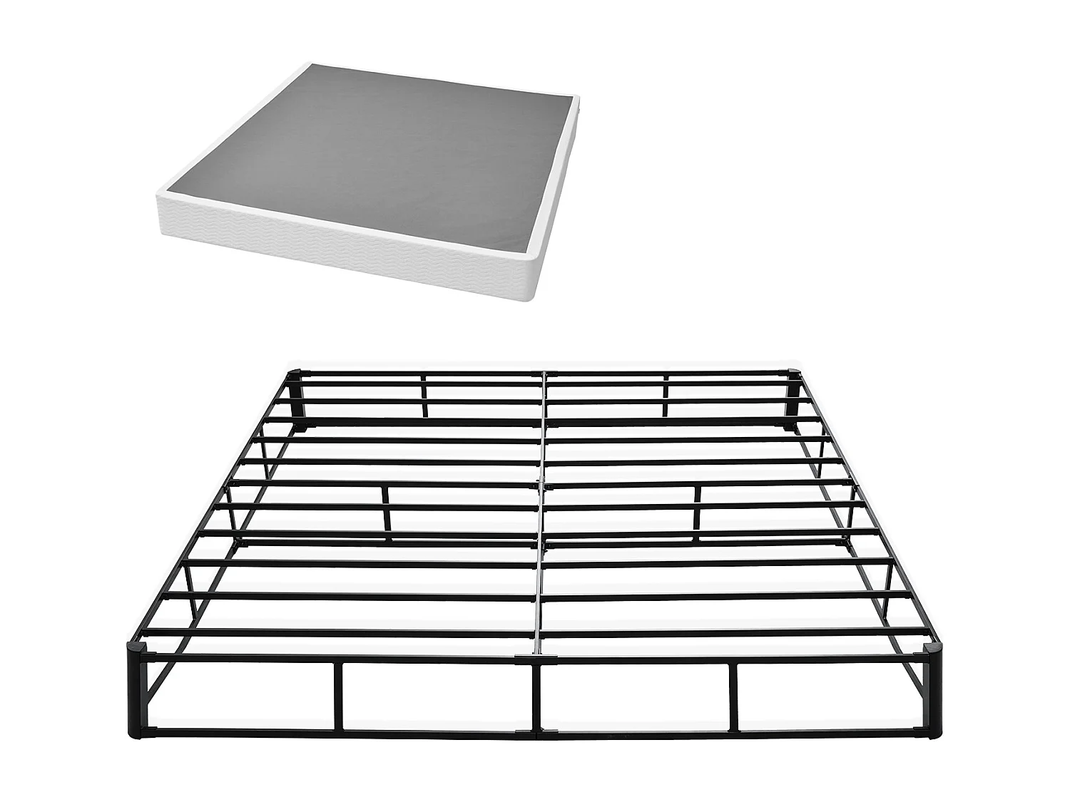 Matratzenunterbau Polstered SucceBuy für Sehr Großes Bett, Bettgestell King Size mit Waschbarem Bezug, Robuste Metallstruktur, 201 x 192.5 x 23 cm