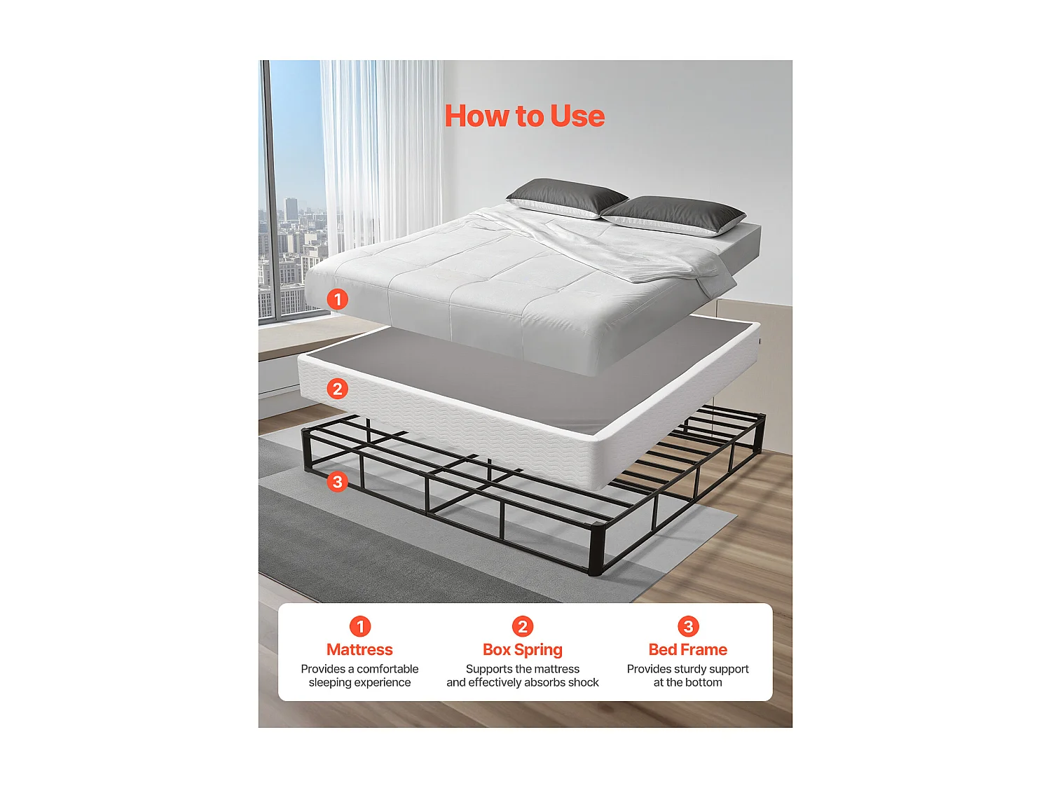 Stelaż Tapiterski SucceBuy do Bardzo Dużego Łóżka, Rama Łóżka King Size z Tkaniną do Prania, Solidna Metalowa Konstrukcja, 201 x 192.5 x 23 cm