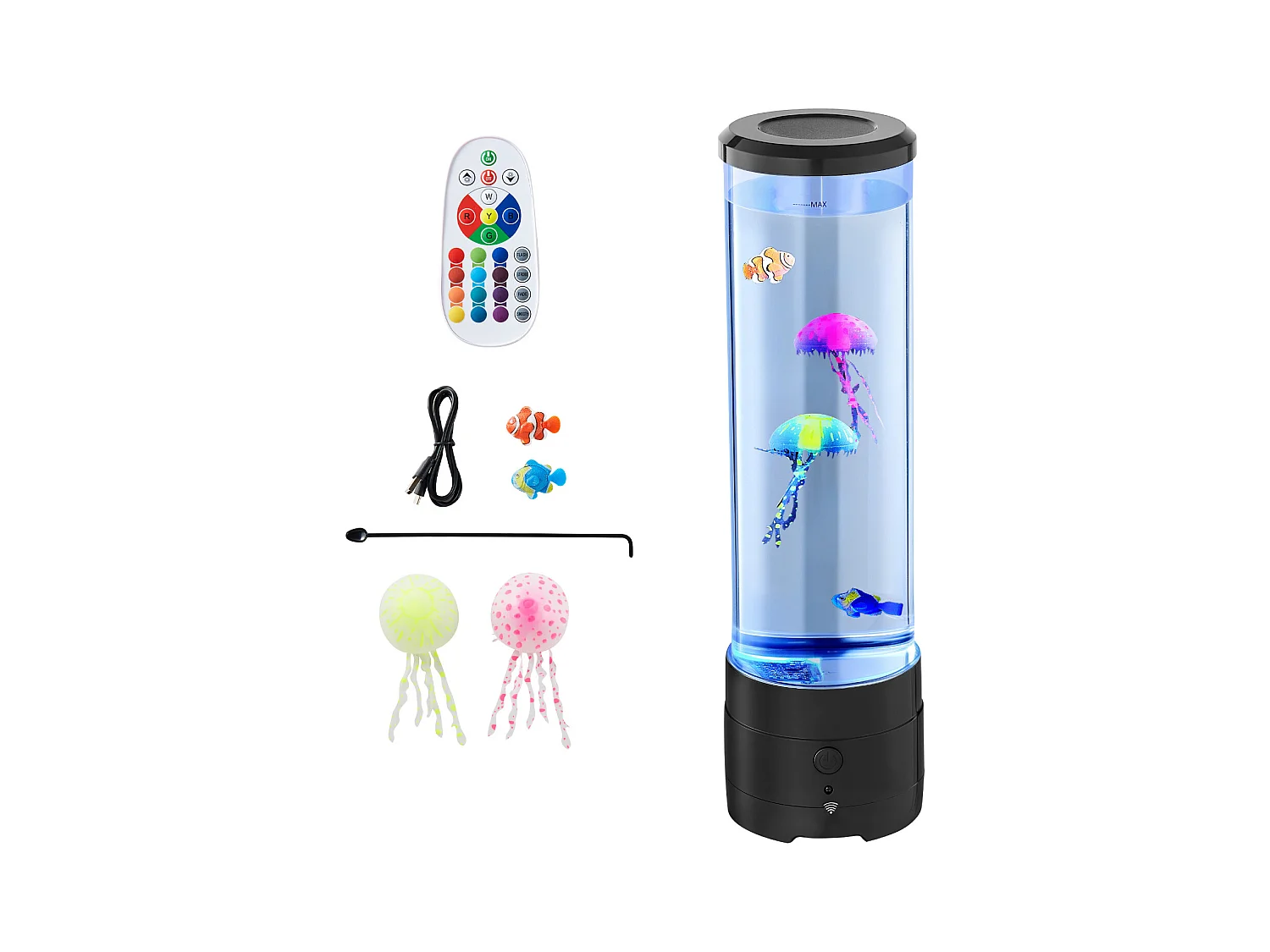 Lampe à Bulles SucceBuy à Poissons Méduses Flottants, 38.2 cm, 16 Effets de Lumières Changeantes de Couleur, pour Chambre à Coucher, Décoration Intérieure