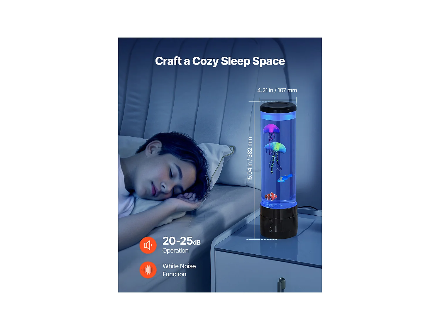 Lampe à Bulles SucceBuy à Poissons Méduses Flottants, 38.2 cm, 16 Effets de Lumières Changeantes de Couleur, pour Chambre à Coucher, Décoration Intérieure