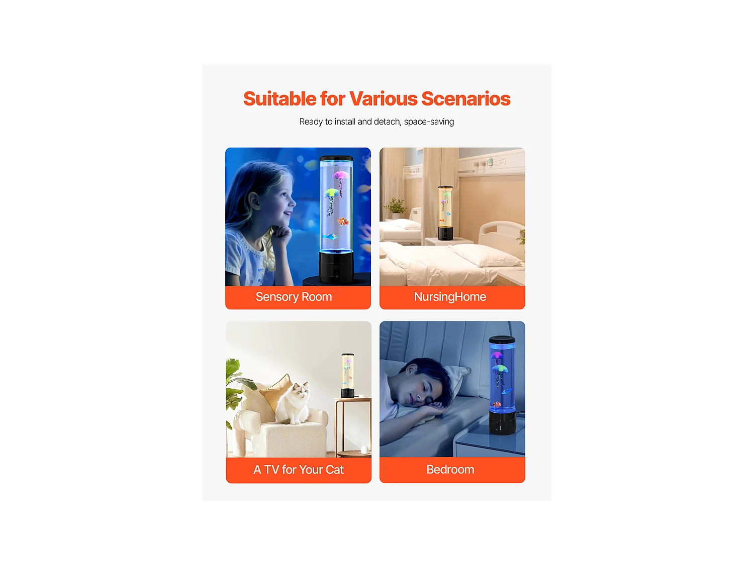 Lampe à Bulles SucceBuy à Poissons Méduses Flottants, 38.2 cm, 16 Effets de Lumières Changeantes de Couleur, pour Chambre à Coucher, Décoration Intérieure