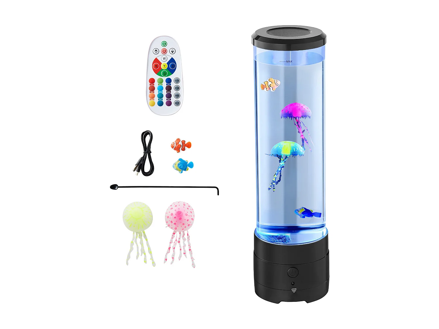 Lampe à Bulles SucceBuy à Poissons Méduses Flottants, 38.2 cm, 16 Effets de Lumières Changeantes de Couleur, pour Chambre à Coucher, Décoration Intérieure