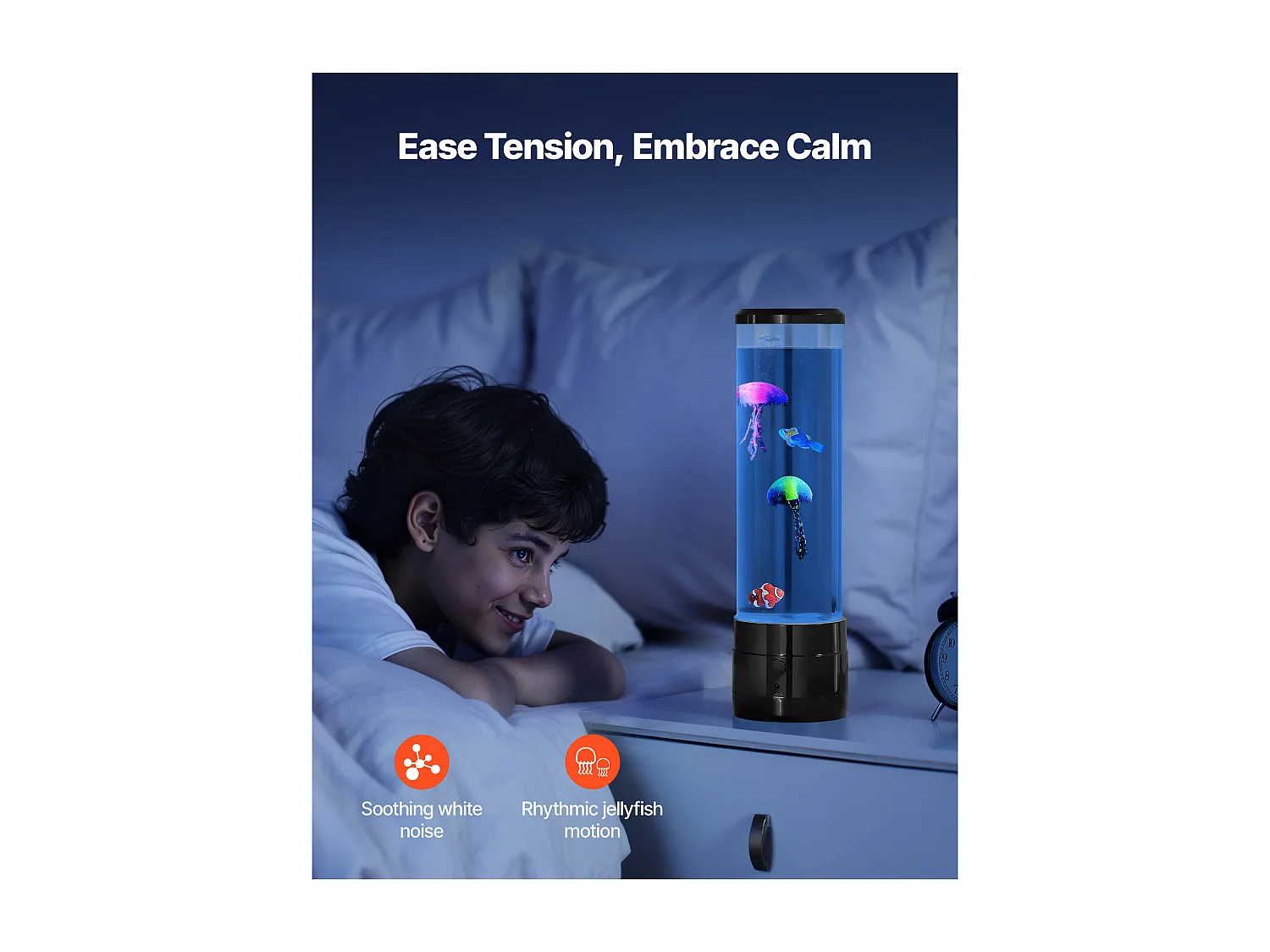 Lampe à Bulles SucceBuy à Poissons Méduses Flottants, 38.2 cm, 16 Effets de Lumières Changeantes de Couleur, pour Chambre à Coucher, Décoration Intérieure