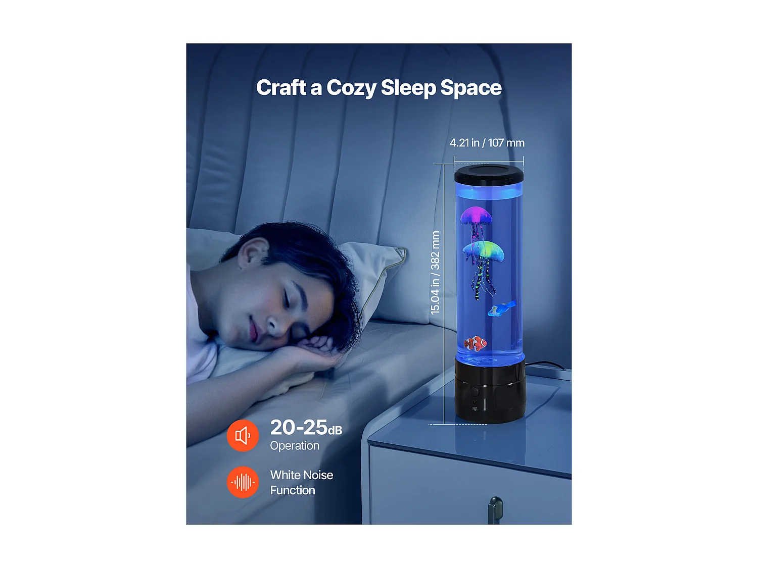 Lampe à Bulles SucceBuy à Poissons Méduses Flottants, 38.2 cm, 16 Effets de Lumières Changeantes de Couleur, pour Chambre à Coucher, Décoration Intérieure