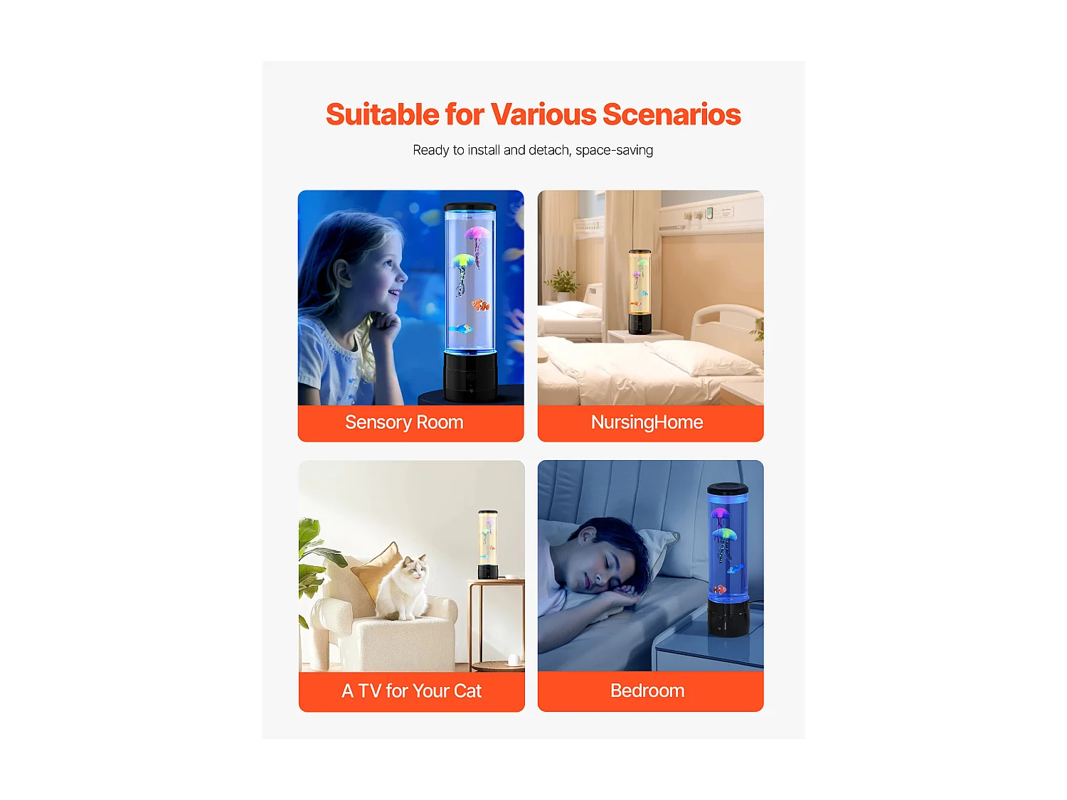 Lampe à Bulles SucceBuy à Poissons Méduses Flottants, 38.2 cm, 16 Effets de Lumières Changeantes de Couleur, pour Chambre à Coucher, Décoration Intérieure