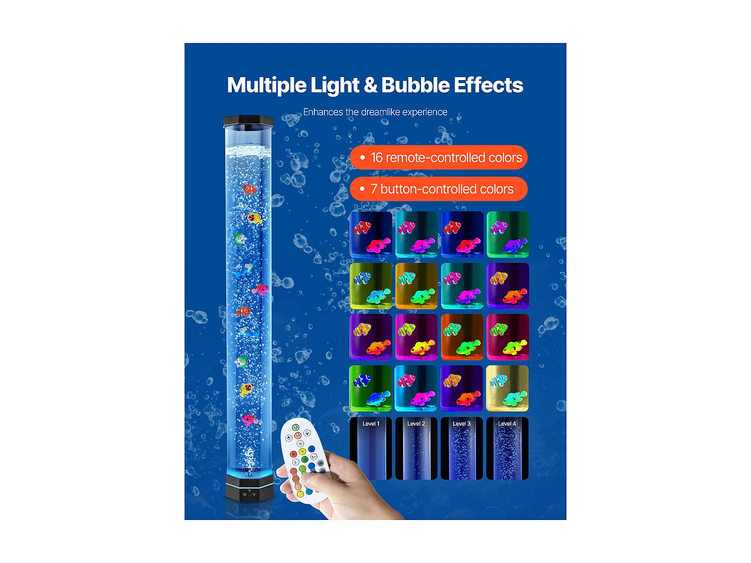 Lampe à Bulles SucceBuy avec 10 Poissons Flottants, 1 m, 16 Effets de Lumières Changeantes de Couleur, Lampe Ambiance pour Chambre à Coucher, Salon