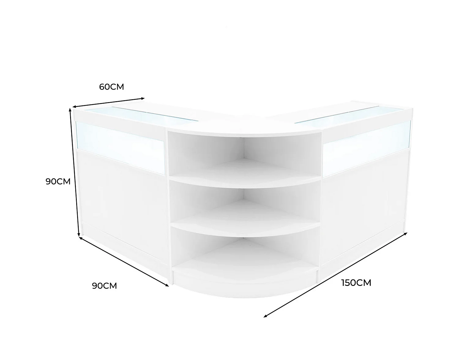 Set Bancone Bianco Theseus LED B900 LM60 con Serratura e Vetrina Espositiva