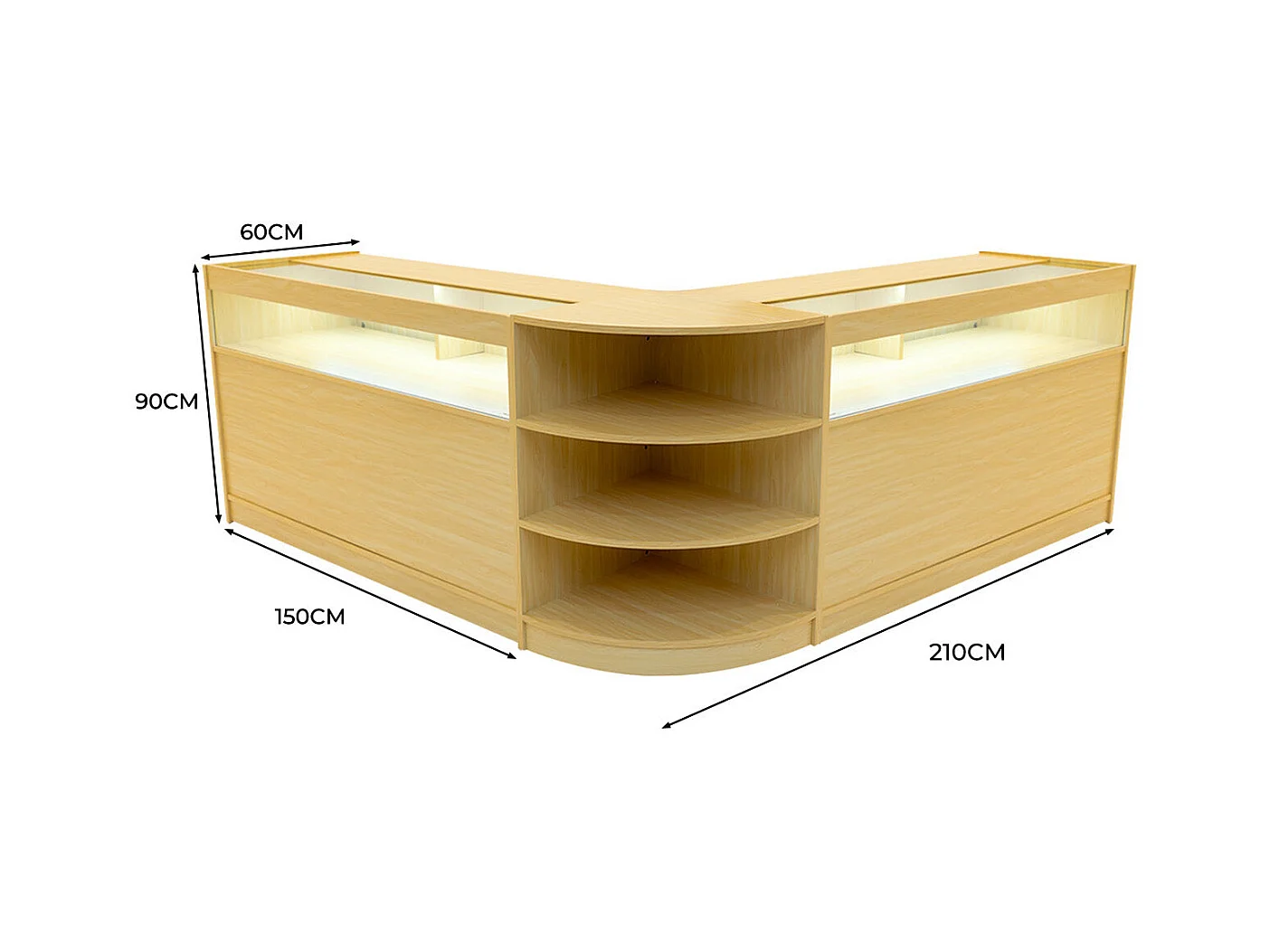 Set Bancone Acero Theseus LED B1500 LM60 con Serratura e Vetrina Espositiva