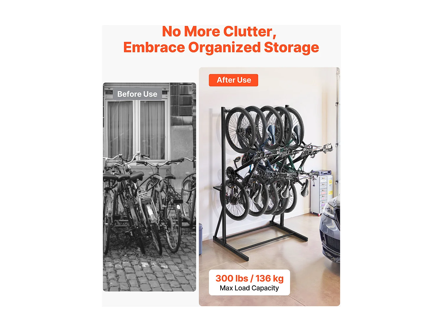 Fietsenstandaard SucceBuy 5 Fietsen Fietsendragers met 5 Robuuste Haken, Fietsopbergstandaard van Koolstofstaal, Verticale Fietsopbergstandaard voor Garage