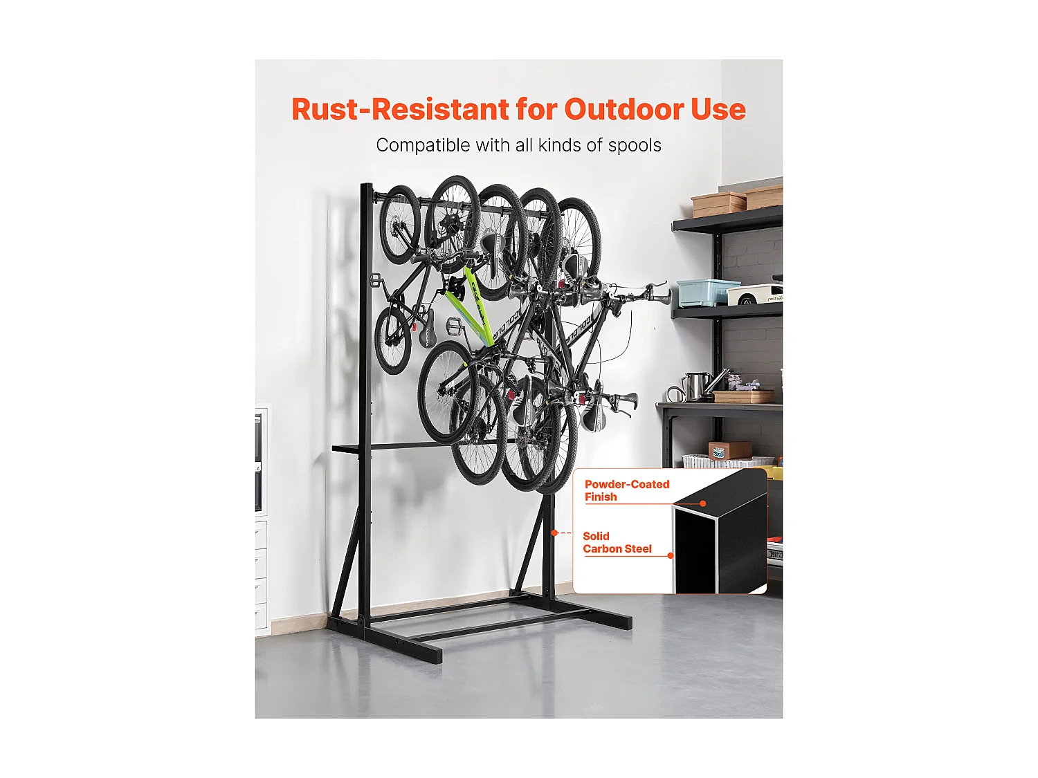 Fietsenstandaard SucceBuy 5 Fietsen Fietsendragers met 5 Robuuste Haken, Fietsopbergstandaard van Koolstofstaal, Verticale Fietsopbergstandaard voor Garage