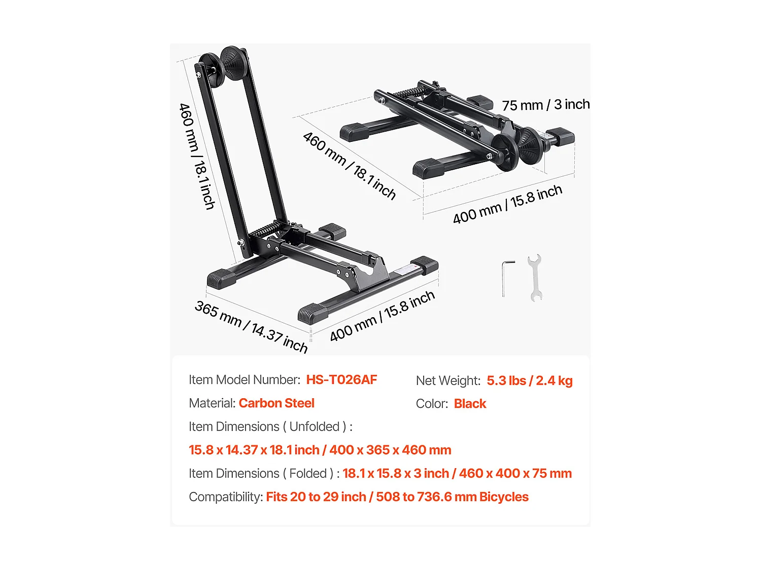 Support à Vélo SucceBuy Compatible avec VTT et Vélos 50.8-73.7 cm, Porte-vélos Pliable, Support de Rangement de Bicyclette Acier au Carbone, pour Garage