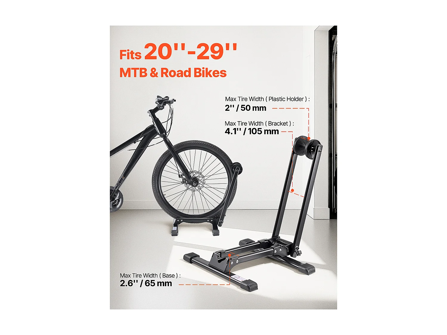 Support à Vélo SucceBuy Compatible avec VTT et Vélos 50.8-73.7 cm, Porte-vélos Pliable, Support de Rangement de Bicyclette Acier au Carbone, pour Garage