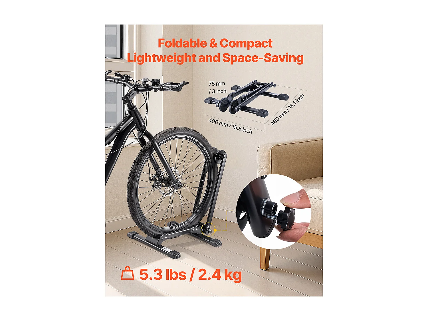 Support à Vélo SucceBuy Compatible avec VTT et Vélos 50.8-73.7 cm, Porte-vélos Pliable, Support de Rangement de Bicyclette Acier au Carbone, pour Garage