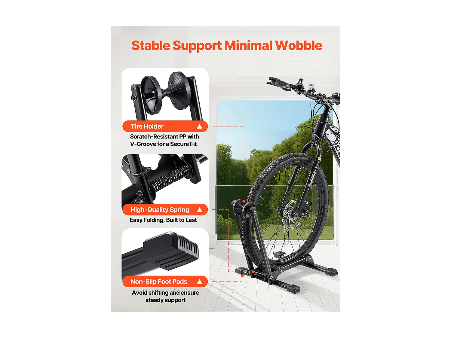 Support à Vélo SucceBuy Compatible avec VTT et Vélos 50.8-73.7 cm, Porte-vélos Pliable, Support de Rangement de Bicyclette Acier au Carbone, pour Garage