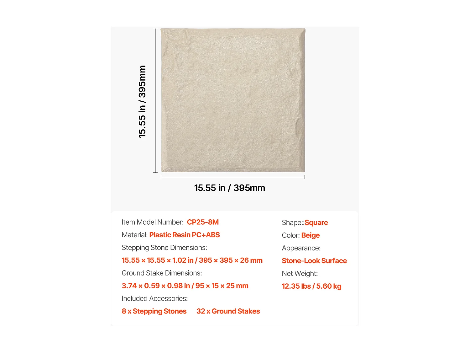 Pietre da Passo Giardino SucceBuy, 8 PCS, Lastre da Passo Giardino, 39,5x39,5 cm, Aspetto Pietra Naturale in Resina PC ABS, Piastrelle per Prato, Terrazza