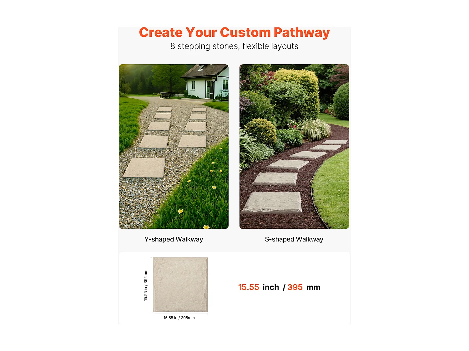 Pietre da Passo Giardino SucceBuy, 8 PCS, Lastre da Passo Giardino, 39,5x39,5 cm, Aspetto Pietra Naturale in Resina PC ABS, Piastrelle per Prato, Terrazza