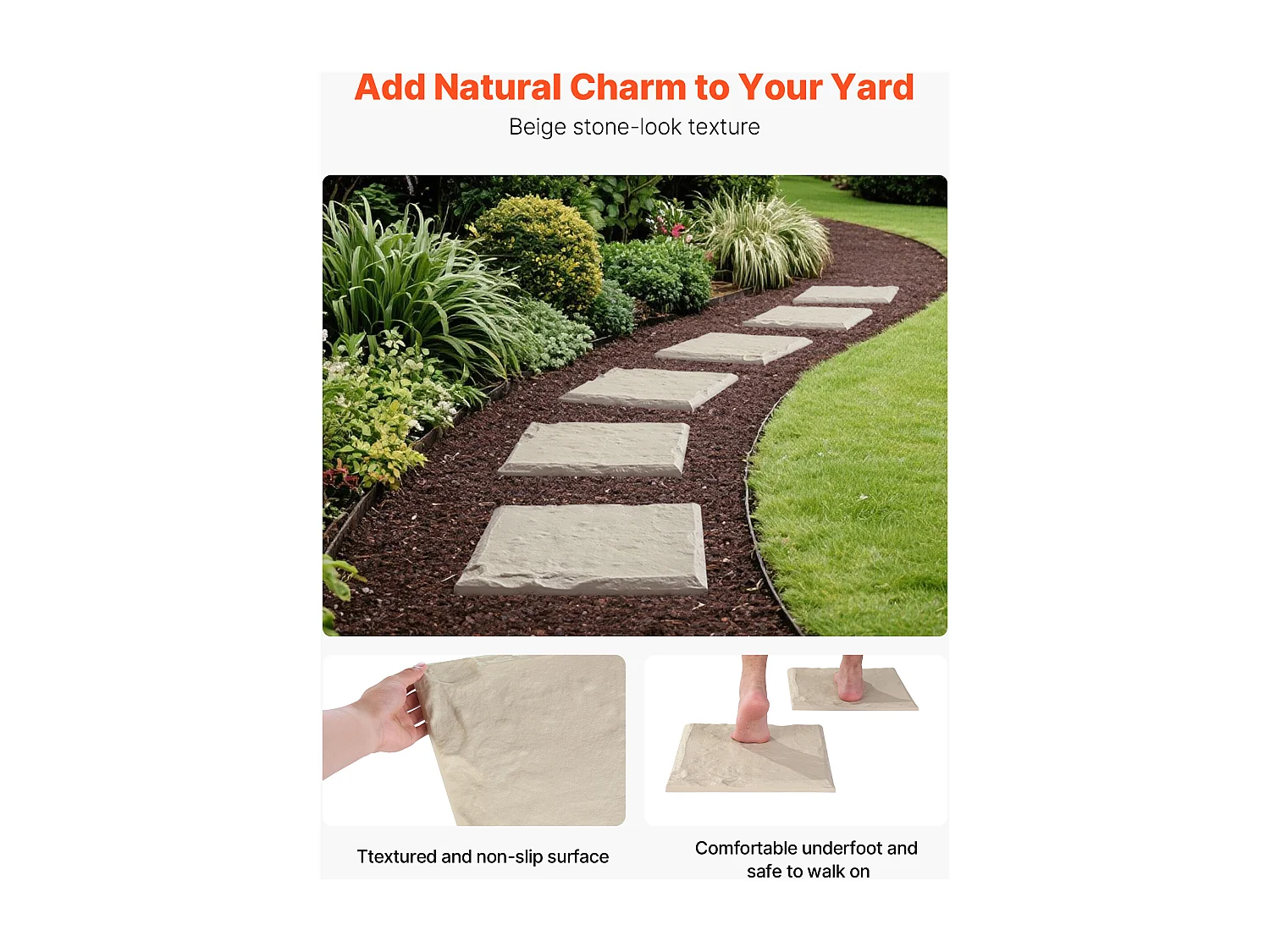 Piedras de Paso para Jardín SucceBuy, 16 PCS, Losas de Paso, 39,5x39,5 cm, Aspecto de Piedra Natural en Resina PC ABS, con Estacas de Suelo, Adoquines para Césped