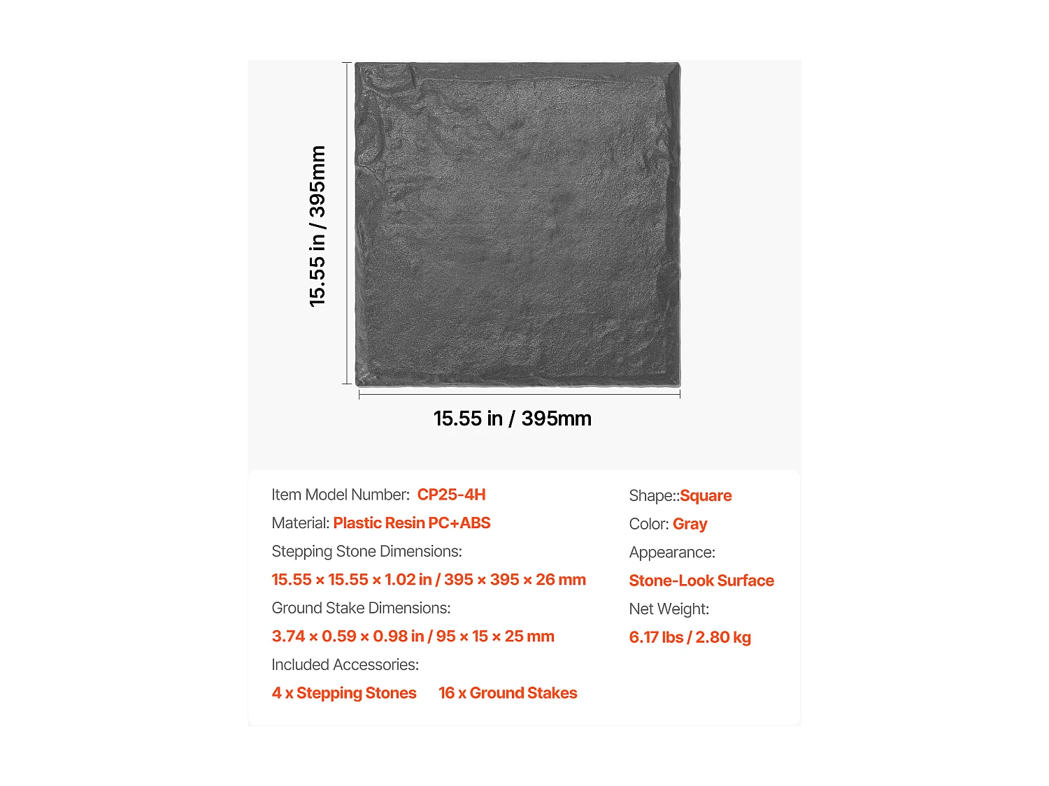 Pierres de Marche Jardin SucceBuy, 4 PCS, Dalles de Pas Jardin, 39,5x39,5 cm, Aspect Pierre Naturelle en Résine PC ABS, Pavés pour Pelouse, Terrasse