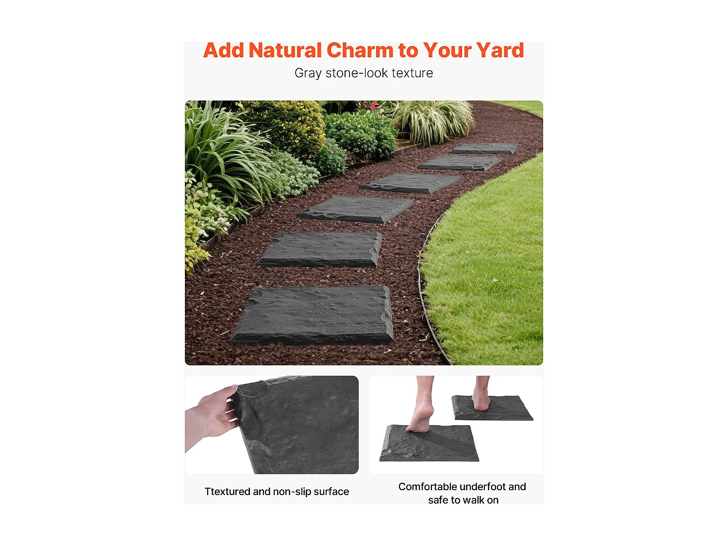 Pierres de Marche Jardin SucceBuy, 4 PCS, Dalles de Pas Jardin, 39,5x39,5 cm, Aspect Pierre Naturelle en Résine PC ABS, Pavés pour Pelouse, Terrasse