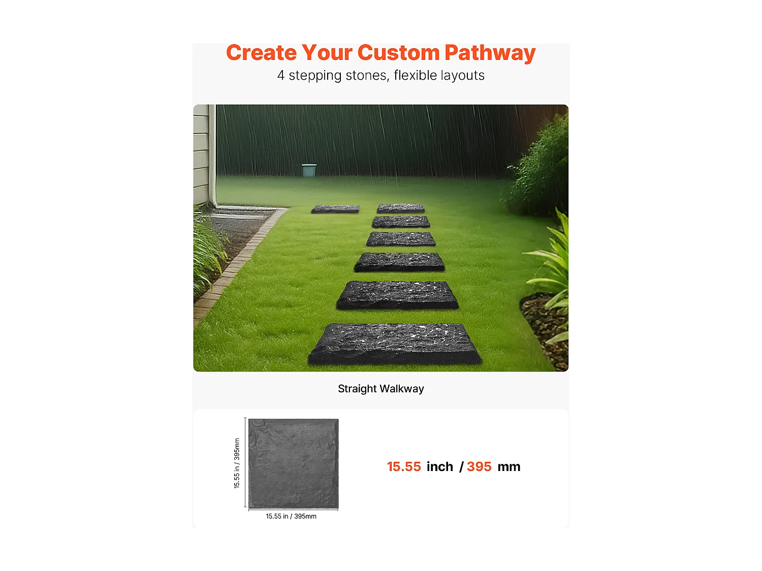 Pierres de Marche Jardin SucceBuy, 4 PCS, Dalles de Pas Jardin, 39,5x39,5 cm, Aspect Pierre Naturelle en Résine PC ABS, Pavés pour Pelouse, Terrasse