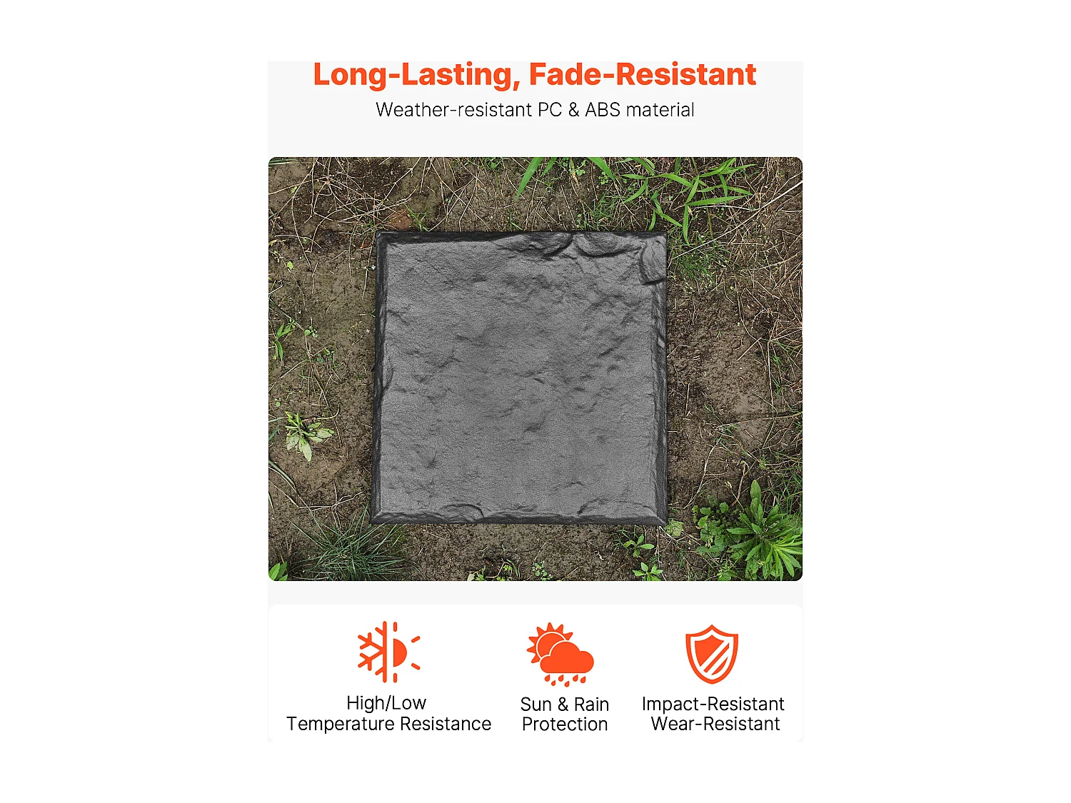 Pierres de Marche Jardin SucceBuy, 16 PCS, 39,5x39,5 cm, Aspect Pierre Naturelle en Résine PC ABS, avec Piquets de Sol, Pavés pour Pelouse, Terrasse, Gris