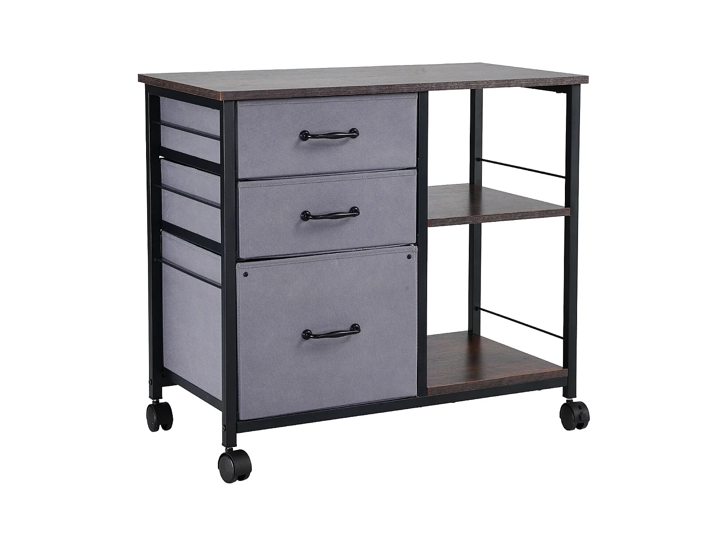 Armoire de Bureau SucceBuy, avec 3 Tiroirs en Tissu et 2 Étagères Ouvertes, Mobile, pour Rangement Classement des Documents et Dossiers, Maison, Marron