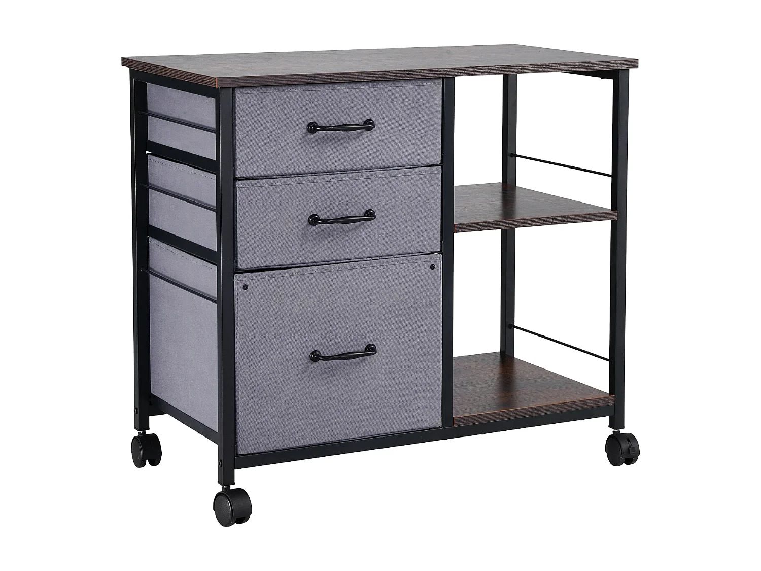 Armoire de Bureau SucceBuy, avec 3 Tiroirs en Tissu et 2 Étagères Ouvertes, Mobile, pour Rangement Classement des Documents et Dossiers, Maison, Marron