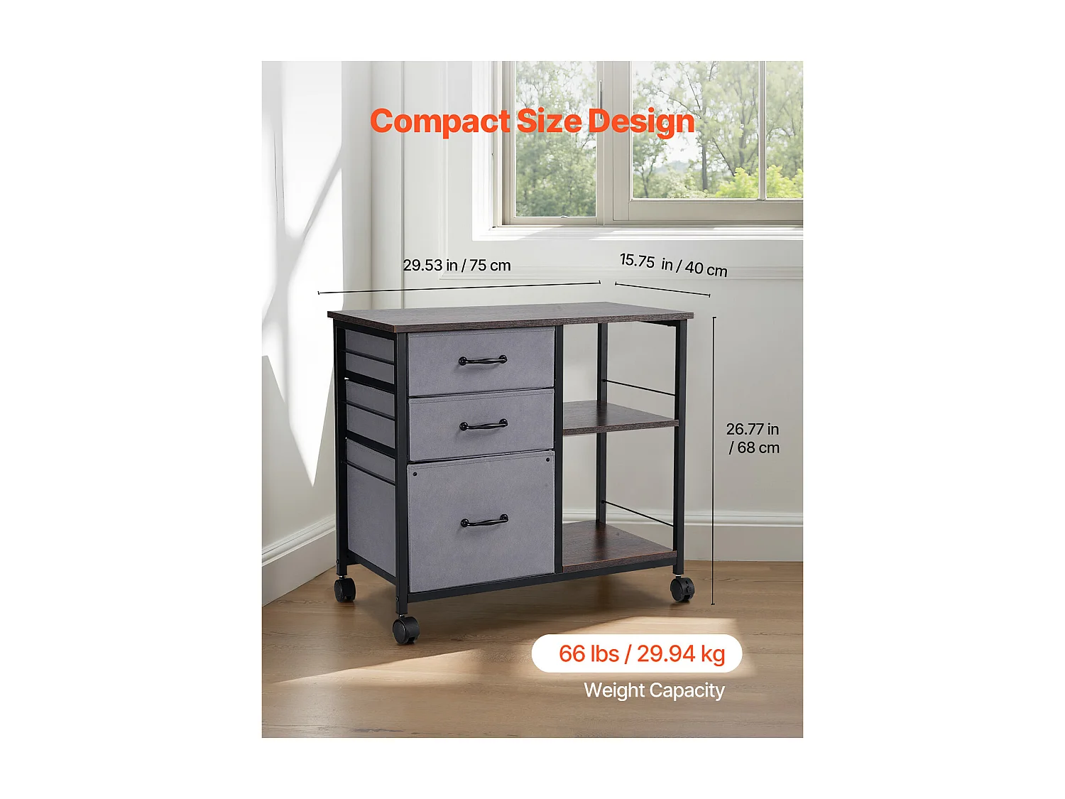 Armoire de Bureau SucceBuy, avec 3 Tiroirs en Tissu et 2 Étagères Ouvertes, Mobile, pour Rangement Classement des Documents et Dossiers, Maison, Marron