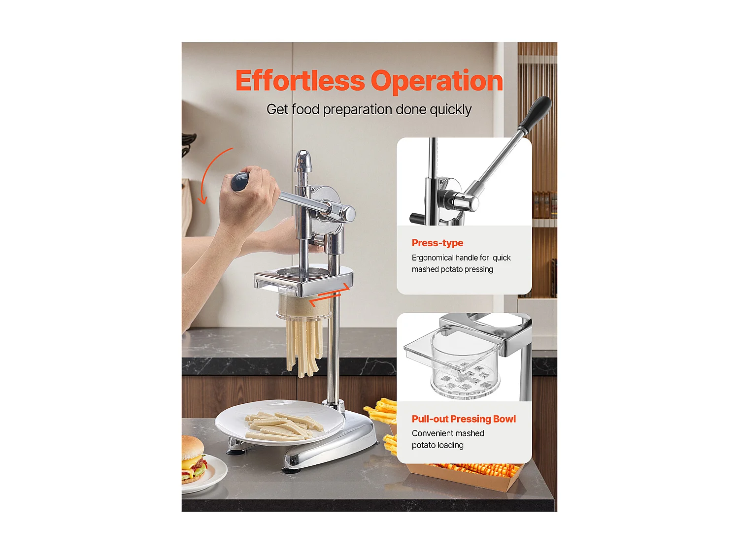 Cortador de Patatas Fritas SucceBuy Profesional, Exprimidor Manual de Patatas Fritas Largas, de Acero Inoxidable, para Cocina, Restaurante, Hogar