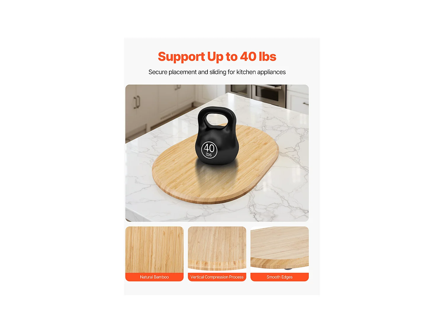 Plateau Coulissant SucceBuy pour Appareils de Cuisine, 39,9 x 28,2 cm, Plateau en Bois avec Pieds en PTFE, pour Petits Électroménagers de Cuisine, Couleur Bois